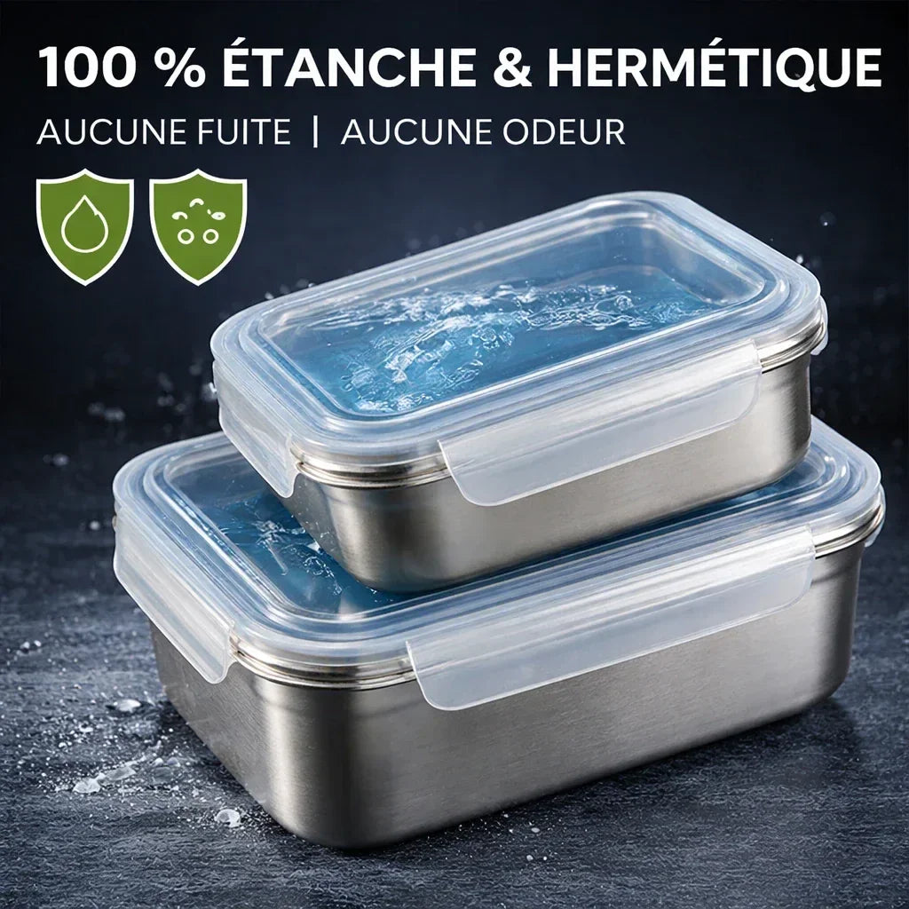 Boîtes MICRO-ONDABLES en acier inoxydable 304, étanches et empilables. - BOXINOX