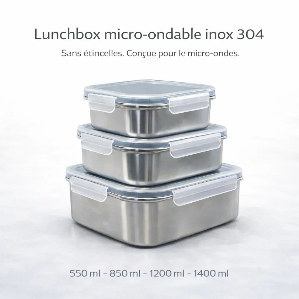 Boîtes MICRO-ONDABLES en acier inoxydable 304, étanches et empilables. - BOXINOX