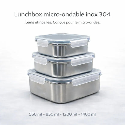 Boîtes MICRO-ONDABLES en acier inoxydable 304, étanches et empilables. - BOXINOX