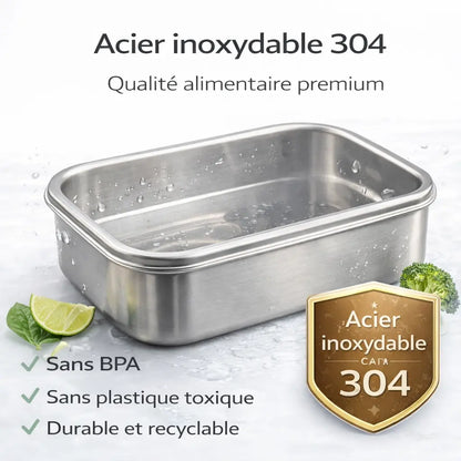 Boîtes MICRO-ONDABLES en acier inoxydable 304, étanches et empilables.
