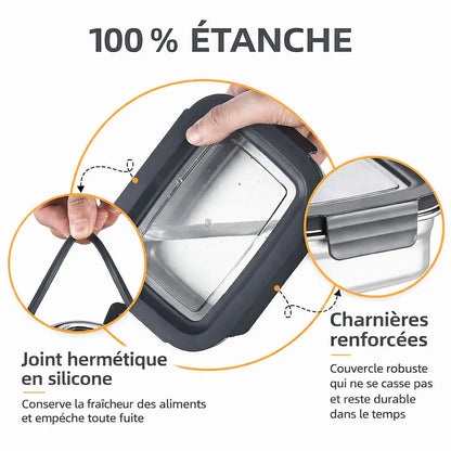 Boîtes MICRO-ONDABLES en acier inoxydable 304, étanches et empilables.