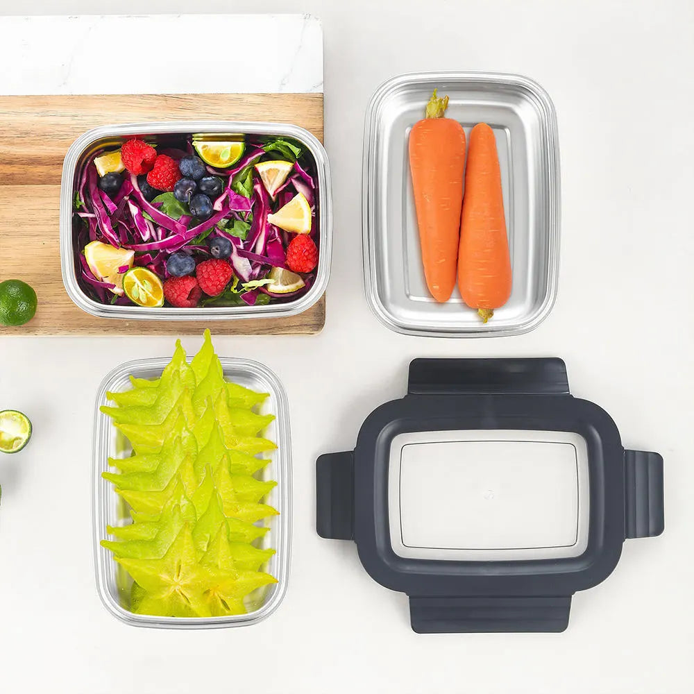 Boîtes MICRO-ONDABLES en acier inoxydable 304, étanches et empilables.