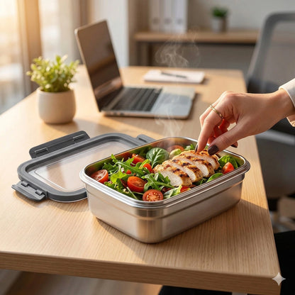 Boîtes MICRO-ONDABLES en acier inoxydable 304, étanches et empilables.